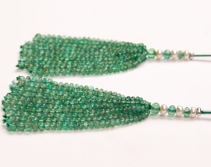 Natural EMERALD Tassels/Genuine Emerald/Not heated Not treated/Tassels for Earring/Smooth rondelle shape/Big drilled holes/ perfect earring