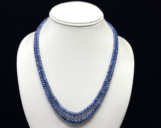 Natural BLUE SAPPHIRE/BURMA mines/Smooth rondelle/Necklace & Tassels/2 strand/229 carats/Size 4MM till 7MM/Length 18"/Tassels 8 strands each