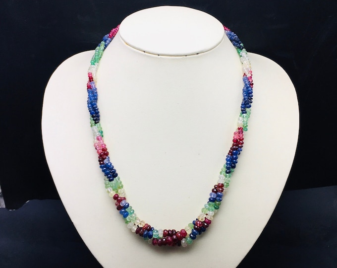 Natural MULTI PRECIOUS stone necklace/Ruby/Emerald/Blue Sapphire & Yellow Sapphire/Faceted rondelle/Size 3MM till 7MM/289.50 carats/Rare