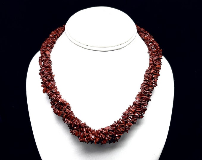 Twisted necklace/Natural Red jasper uncut/Beautiful Red color/925 sterling silver lobster clasp and beads/Unique