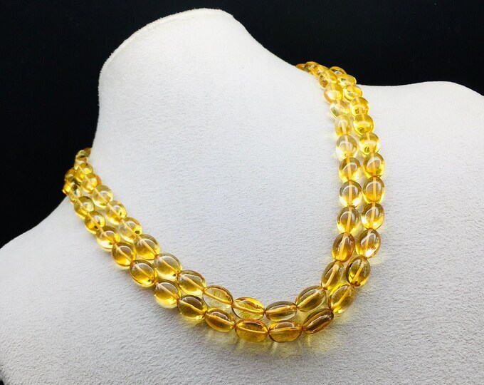 Natural CITRINE QUARTZ/Smooth/Oval/8x10MM/287.70 Cts/16"/558.00 Dollars/Beautiful deep golden color/Stunning necklace/Gemstone necklace/Rare