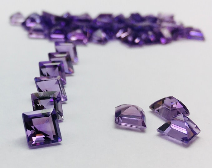 6X6 SQUARE 57 Pieces 62.35 Carats Dark BRAZILLIAN AMETHYST Cut Stones Lot, Natural Gemstones, For Jewelry Makers, Loose Gemstones