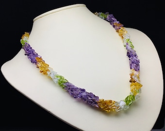 Designer Necklace/Amethyst/Aquamarine/Peridot/Citrine/Smooth/triangle/24"/351.30 Carats/99.00 Dollars/With 925 Sterling Silver Lobster clasp