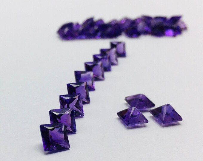 5X5 SQUARE Princess Cut 40 Pieces 25.50 Carats Top Quality AFRICAN AMETHYST Cut Stones Lot, Natural Gemstones, For Jewelry Makers,