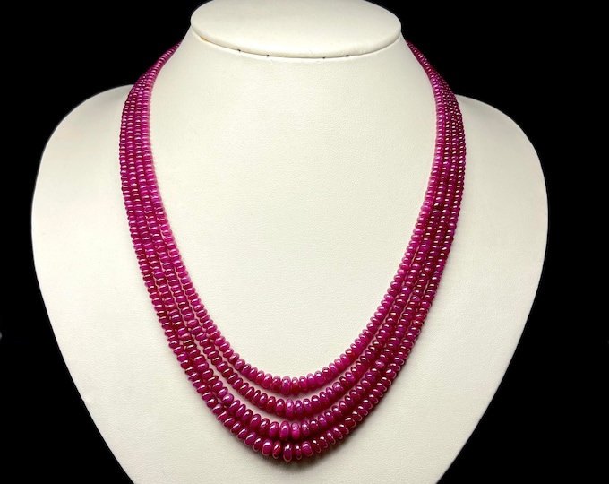 Natural RUBY/Smooth rondelle/Size 4.50MM till 7.00MM/18 inches long/Beautiful red color beads/Gemstone necklace/Natural Ruby necklace/311 ct