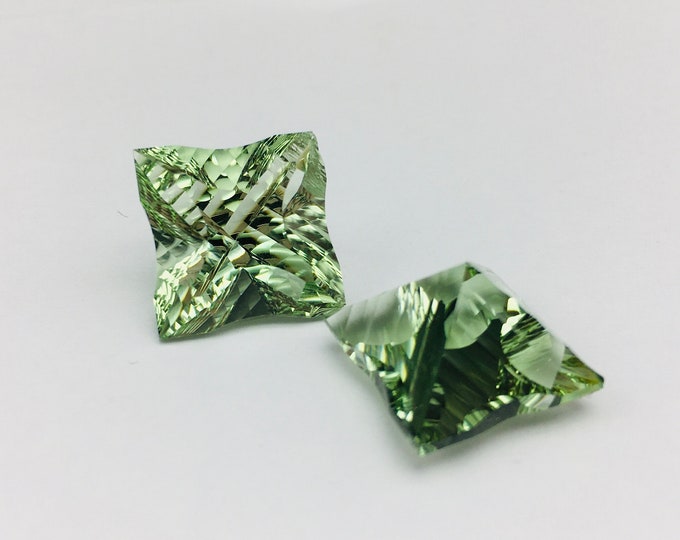 Genuine GREEN AMETHYST ( Prasiolite )/Square fancy shape/Width 15MM/Length 15MM/Height 11MM/Weight 29.15 carats/Beautiful pair of earring