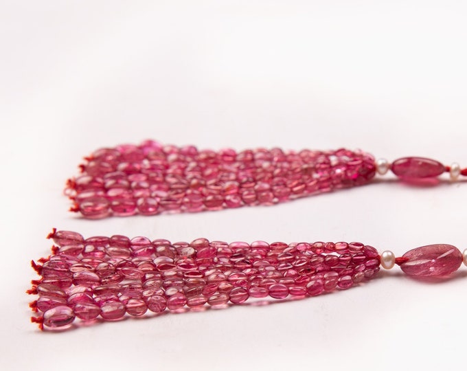 Tassels for earring/Natural RUBY SPINEL/Smooth oval shape/Size 2x3MM till 4.50x6.50MM/3 Inches long/Beautiful deep red color/Gemstone tassel