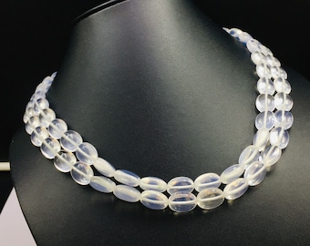 Natural MOON QUARTZ/Smooth/Oval/10x14MM/495.00 Carats/18"/464.00 Dollars/color full necklace/Gemstone necklace/adjustable silk cord closure