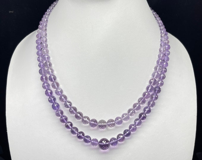 Natural AMETHYST/Faceted/Round shape beads/Size 5MM till 12MM/Wt 341 Carats/18 Inches/Amethyst necklace/Gemstone necklace/Beaded necklace
