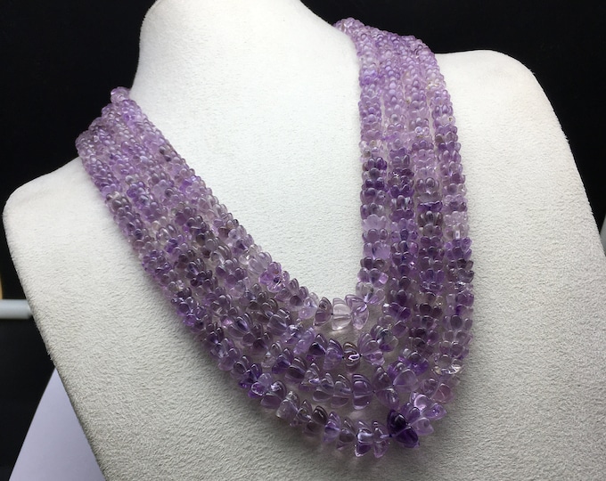 Natural AMETHYST/Handcarved/Approx. 5MM tll 13.50MM/Beautiful purple color necklace/Flower shape beads/Stunning necklace/Perfect handcarved