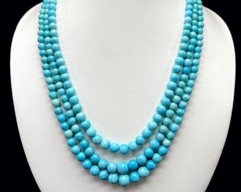 Natural TURQUOISE/Smooth round/Size 5MM till 9.50MM/Length Inner 17" Outer 19.50"/405 Carats/Gemstone necklace/Not easy to repeat/Blue