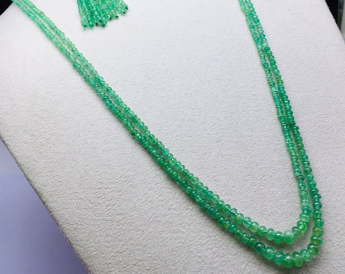 Natural EMERALD smooth/Rondelle shape/Approx 3.25MM to 6.75MM/Matching Tassels for earring/Beautiful open green color of Emerald/Loose beads