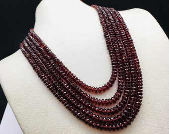 Natural RED GARNET/Micro faceted/Rondelle/5.50MM to 7MM/897.00 Carats/19.50 Inches/679.00 Dollars/Top quality Garnet beaded necklace