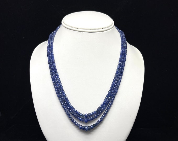 Natural BLUE SAPPHIRE/BURMA mines/Smooth rondelle/2 strand/166.00 carats/Size 2.50MM till 6MM/Length 21 inches/Blue color necklace/Unique