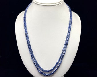 Natural BLUE SAPPHIRE/BURMA mines/Smooth rondelle/Necklace & Tassels/3 strand/228 carats/Size 3.50MM till 8MM/Length 18"/Tassels 8 strands