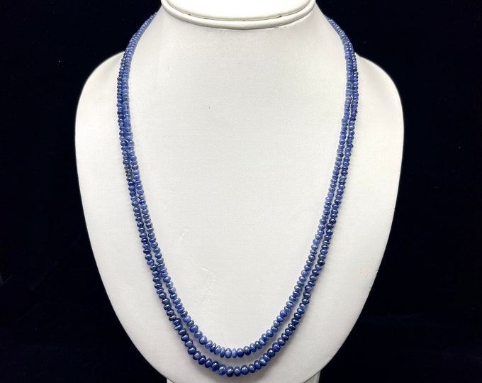 Natural BLUE SAPPHIRE/BURMA mines/Smooth rondelle/Necklace & Tassels/3 strand/228 carats/Size 3.50MM till 8MM/Length 18"/Tassels 8 strands