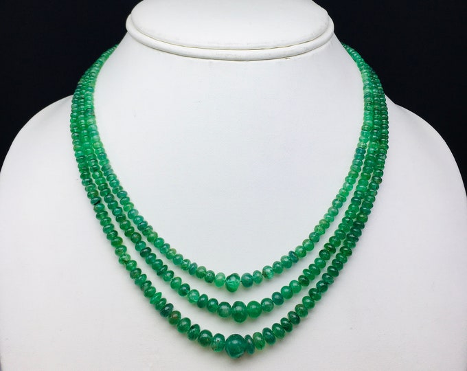 Natural EMERALD smooth/Rondelle shape/Approx 3.00MM to 7.00MM/Ready to wear necklace/Beautiful open green color of Emerald/Loose bead/Unique