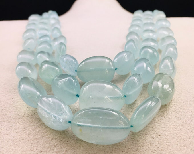 Natural MILKY AQUAMARINE/Smooth/Tumbled/6x8MM till 15x25MM/788.05 Cts/22"/1790.00 Dollars/Beautiful color of Aquamarine/Gemstone necklace.