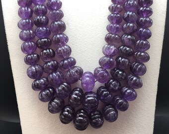 Natural AMETHYST/Hand carved/Rondelle shape/Size 15MM till 23MM/Beautiful purple color beads/Gemstone necklace/Natural gemstone/Rare Amethys