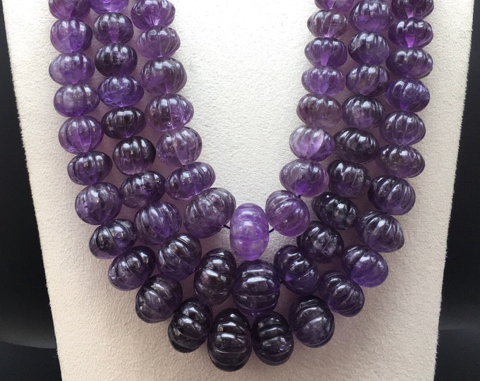 Natural AMETHYST/Hand carved/Rondelle shape/Size 15MM till 23MM/Beautiful purple color beads/Gemstone necklace/Natural gemstone/Rare Amethys