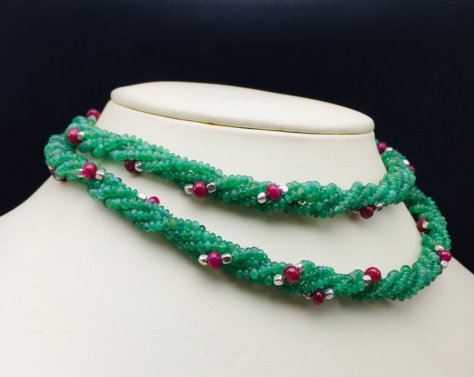 Natural EMERALD & RUBY/Smooth rondelle shape/Emerald 3MM/Ruby 4.50MM/30 inches long/Beautiful green and red combination/Gemstone necklace