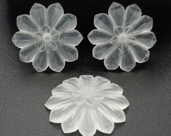 Natural ROCK CRYSTAL/Hand carved 3 Peice set/Frosted/Top quality gemstone/Made by best artisan/Loose gemstones/Unique flowers for jewelry