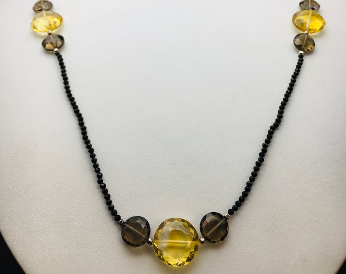 Designer necklace/Genuine Black Stone/Genuine Smoky Quartz/Genuine Citrine/Length 42 inches/Beautiful necklace/Gemstone necklace/For Gift