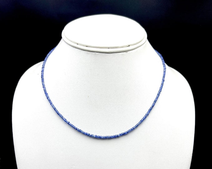 Natural BLUE SAPPHIRE 2MM/Faceted rondelle shape/Length 16.00 inches/Genuine Blue Sapphire/Big drilled hole/Strand in wire/Lobster clasp