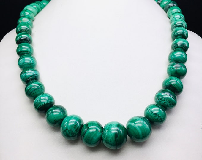 Natural MALACHITE/Smooth round/Width 10.50MM to 16.00MM/Beautiful deep green color beads/Length 22 inches long/Top quality Malachite/Rare