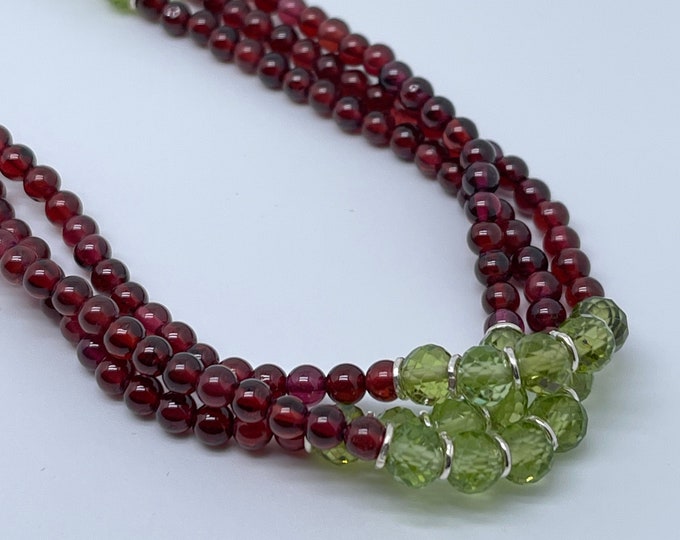 32 Inches long/Designer necklace/Natural GARNET/Natural PERIDOT/For women wear/Gemstone necklace/925 Sterling Silver/Unique