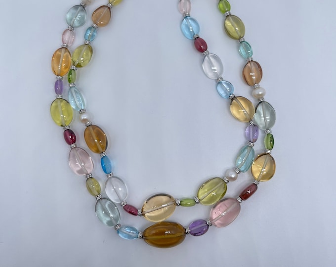 Very Rare Necklace/Multi natural Semi Precious gemstones/1020.70 carats/3 Stands/Designers necklace/Unique necklace/Attractive necklace/Rare