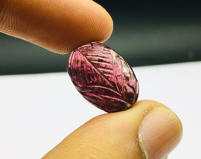 Natural PINK TOURMALINE/Hand carved cabochon/Oval shape/Width 12MM/Length 18MM/Height 7MM/Beautiful deep pink color gemstone/Loose Gemstone