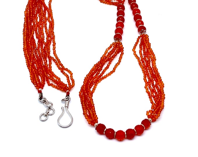 35 Inches long/Designer necklace/Natural CARNELIAN/For women/Gemstone necklace/925 Sterling Silver/Orange color necklace/Unique necklace