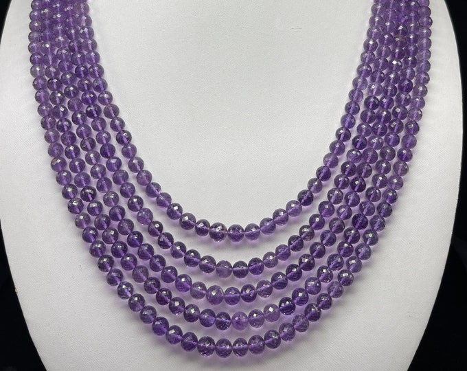 Natural AMETHYST/Faceted/Round shape beads/Size 5MM till 6MM/Wt 1110.04 Carats/20 Inches/Amethyst necklace/Gemstone necklace/Beaded necklace