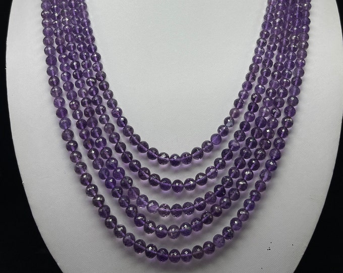 Natural AMETHYST/Faceted/Round shape beads/Size 5MM till 6MM/Wt 725 Carats/20 Inches/Amethyst necklace/Gemstone necklace/Beaded necklace