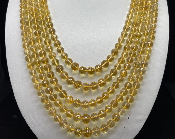 Genuine CITRINE/Faceted/Round beads/Size 7MM till 11MM/Wt 1281 Carats/Strands 5/18 Inch/Gemstone necklace/Citrine necklace/Beaded necklace