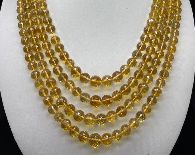 Genuine CITRINE/Faceted/Round beads/Size 7MM till 11MM/Wt 1146 Carats/Strands 4/18 Inch/Gemstone necklace/Citrine necklace/Beaded necklace