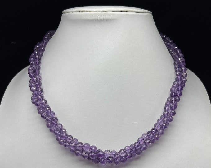 Natural AMETHYST/Faceted/Round shape beads/Size 5MM till 6MM/Wt 350.00 Carats/18 Inches/Amethyst necklace/Gemstone necklace/Beaded necklace