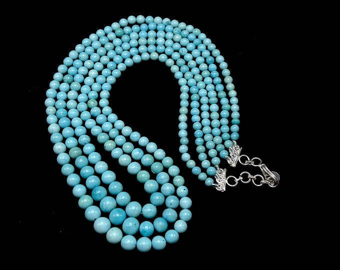 Natural TURQUOISE/Smooth round/Size 5MM till 8MM/Length Inner 20" Outer 23"/368.35 Carat/Gemstone necklace/Not easy to repeat/Blue necklace