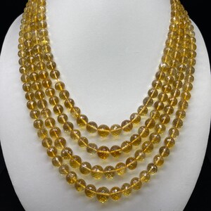 Genuine CITRINE/Faceted/Round beads/Size 7MM till 11MM/Wt 1146 Carats/Strands 4/18 Inch/Gemstone necklace/Citrine necklace/Beaded necklace
