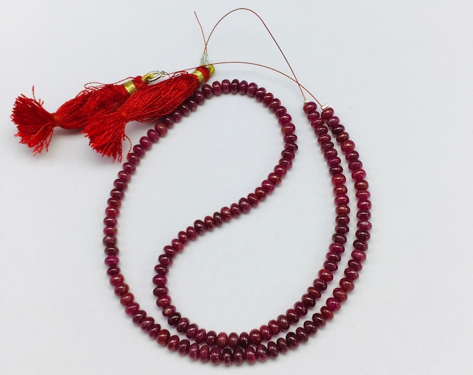 Natural RUBY 4.50MM Smooth/Rondelle shape beads/Length 17.50 inches/Not dyed not treated/Genuine Ruby Beads/Big drilled hole/Strand in wire/