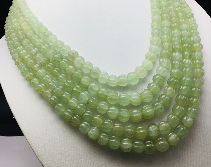Natural GREEN AVENTURINE/Hand carved/Melon round shape/Size 7MM till 11MM/Beautiful green color natural beads/Genuine quartz beads/Amazing