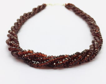 RED GARNET Faceted/Rondelle Beads/21"/396.50 Carats/125.00 Dollars/With 925 Sterling Silver Hand Made Clasp/Gemstone necklace
