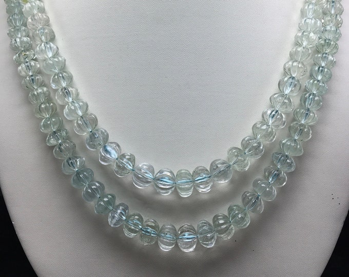 Natural AQUAMARINE/Hand carved/Rondelle shape/Size 7MM till 11.50MM/Beautiful aqua color beaded necklace/Gemstone necklace/Aqua necklace
