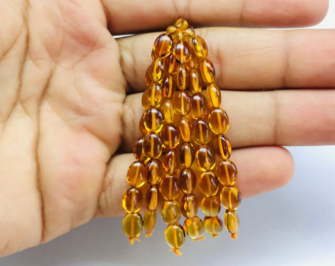 Natural BRANDY CITRINE/Tassel for pendant/Smooth oval shape/Calibrated 6x8MM/Deep brandy color bead/Genuine Citrine/Big drill 0.80MM