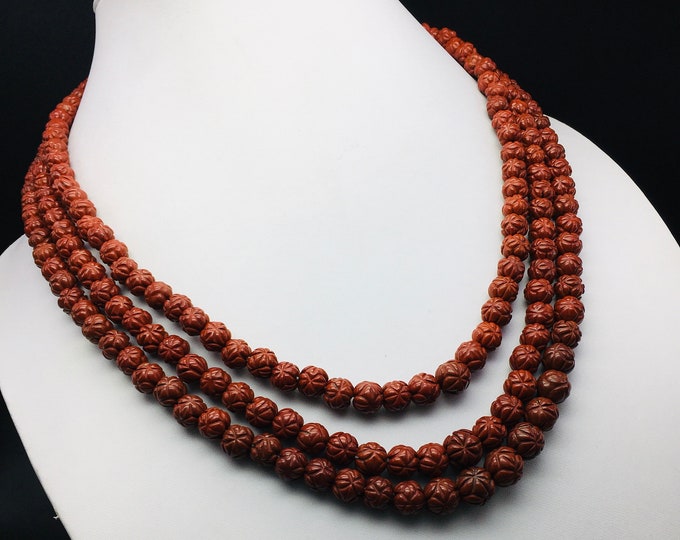 NATURAL RED JASPER/Hand carved/Round shape/Beautiful red color beads/Size 7MM till 10MM/Gemstone necklace/Stunning necklace/Amazing necklace