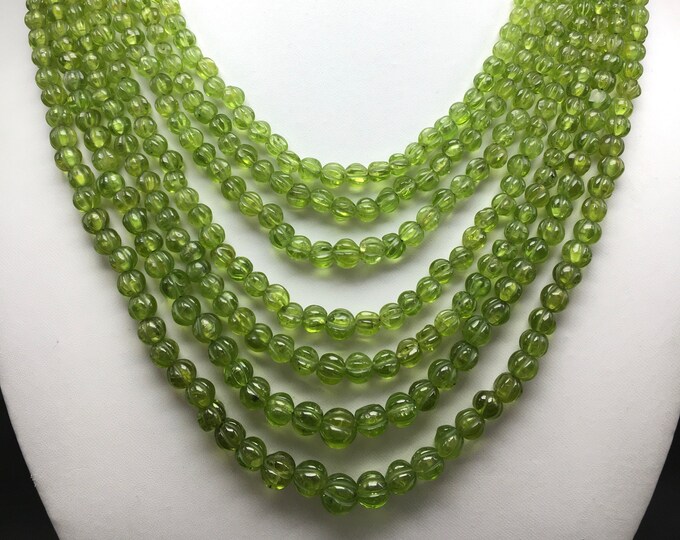 Natural PERIDOT/Hand carved/Round shape/Size 4MM till 10MM/Beautiful parrot green color beaded necklace/Gemstone necklace/Unique necklace