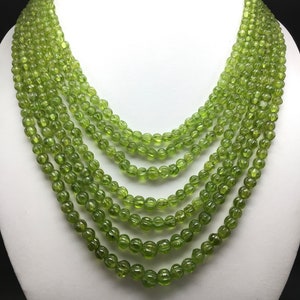 Natürlicher PERIDOT / Handgeschnitzt / Rund / 4 mm bis 10 mm / 1109.50 Karat / 1311.00 Dollar / Schöne papageiengrüne Farbe Perlenkette / Edelsteinkette