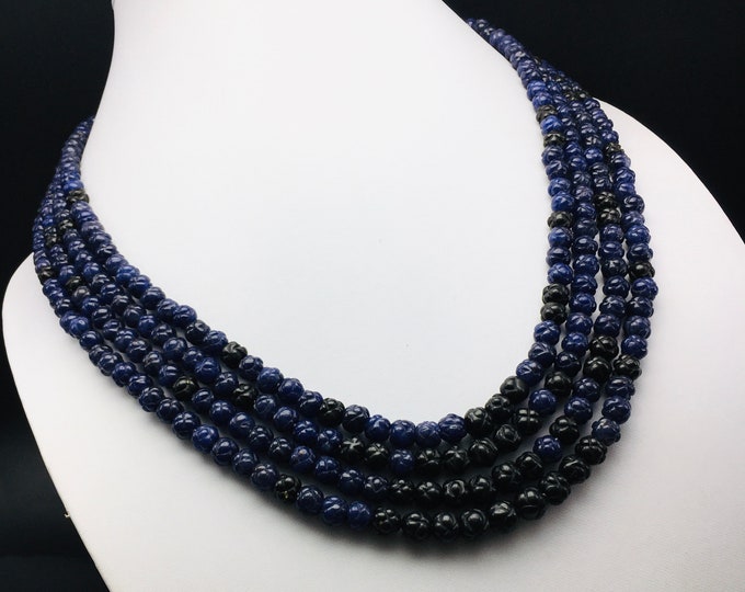 Natural BLUE AVENTURINE/Hand carved by best Artisan/Beautiful deep blue color natural beads/Size 5MM to 8MM/Different necklace to wear