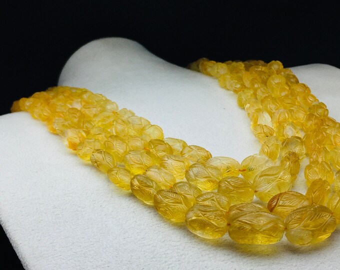 Natural CITRINE/Hand carved/Long nugget shape/Approx. 8x10MM till 13x19MM/Beautiful golden color beads/Gemstone necklace/Very rare necklace